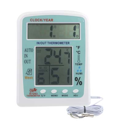 Digital Indoor / Outdoor 2 LCD Display Thermometer & Humidity with Clock / Week / Calendar / Alarm - Click Image to Close